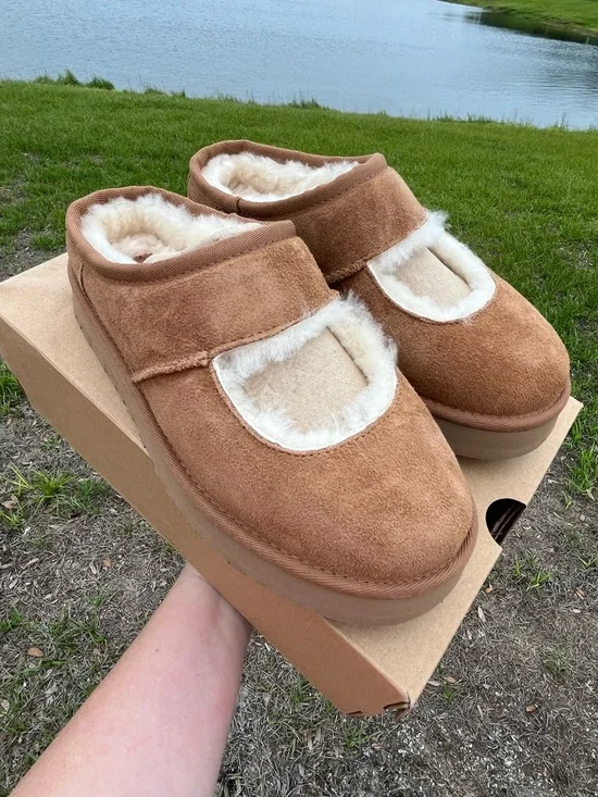 UGG Kids Bea Mary Jane Chestnut Slip-On Shearling Lined Slippers Size 6 - Picture 4 of 14